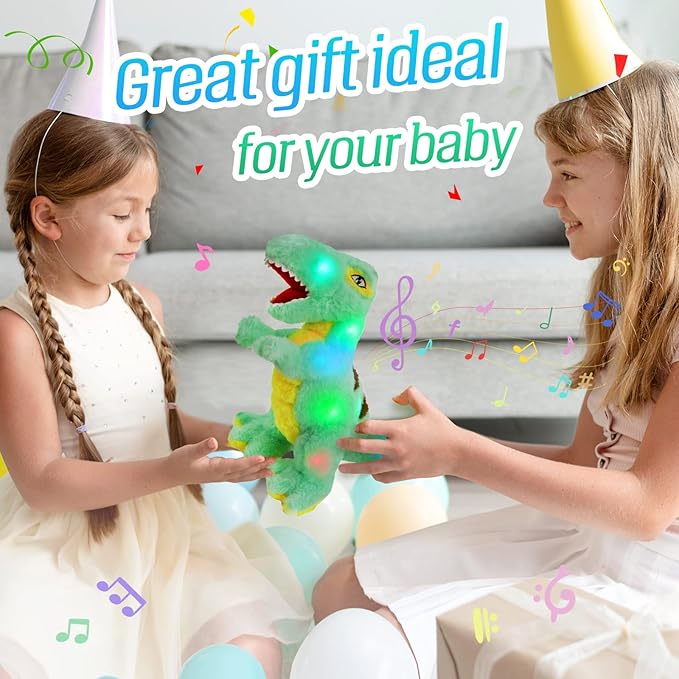 Glow Guards Light up Musical T-Rex Dinosaur Stuffed Animal,Soft Dinosaur Plush Toy with LED Night Light&Lullaby Glow in The Dark,Birthday Children's Day Hoilday Gifts for Toddler Kids Boys Girls,14''