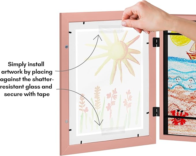 Americanflat - 2 Pack - Kids Artwork Frame Changeable (Pink) - Magnetic Door Holds 100 Art Pieces - 8.5x11 Letter Size Display with Mat or 10x12.5 Without Mat - My Mini Masterpiece
