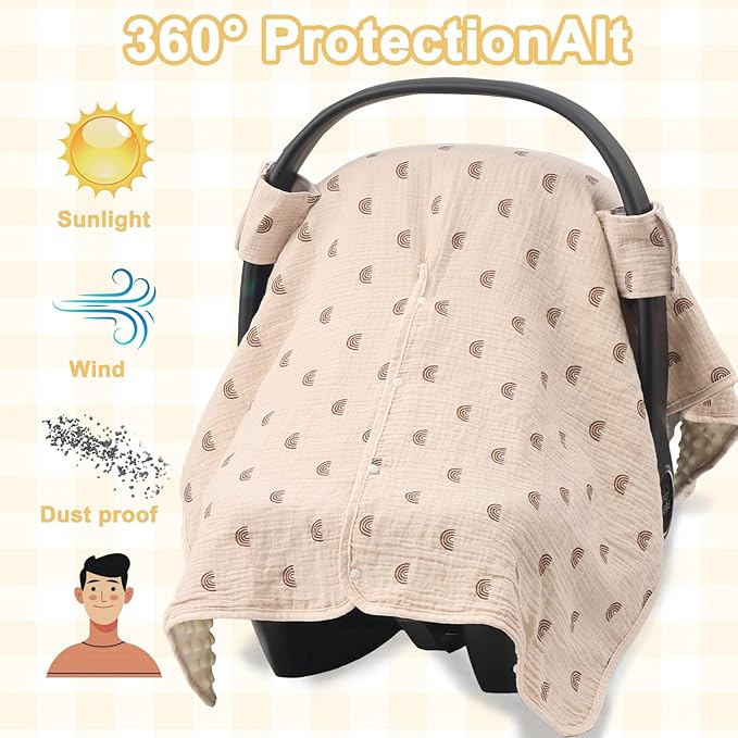 2-in-1 Baby Car Seat Cover, Baby Car Seat Canopy, Mom Nursing Cover，Easy to Install Shield，Multi-Purpose | Winter Warm & Summer Shade Use (Brown)