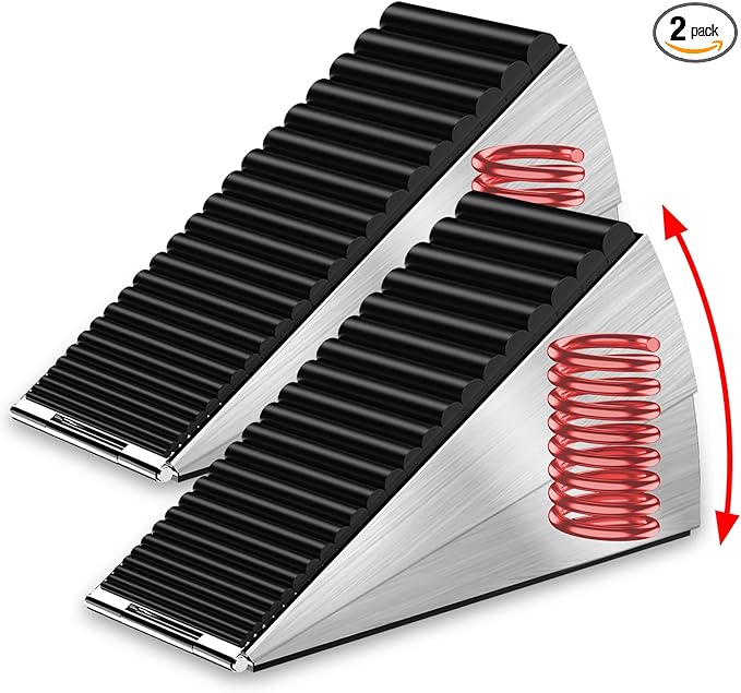 2 Pack Strongest Heavy Duty Door Stopper Wedge - Spring Large Door Stoppers, Tall Door Stoppers for Bottom of Doors, Metal Door Stop 3 Inches High, Non-Slip Rubber Doorstop, Suits Carpet, Tile, Wood