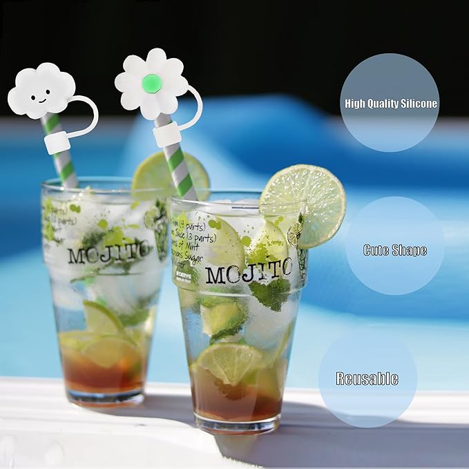 6Pcs Silicone Straw Covers Cap Compatible with Stanley 30&40 Oz Tumblers,0.39in/10mm Cute Cloud & Flower Straw Toppers for Stanley Cup Accessories,Reusable Dust-Proof Drinking Straw Tips Lids