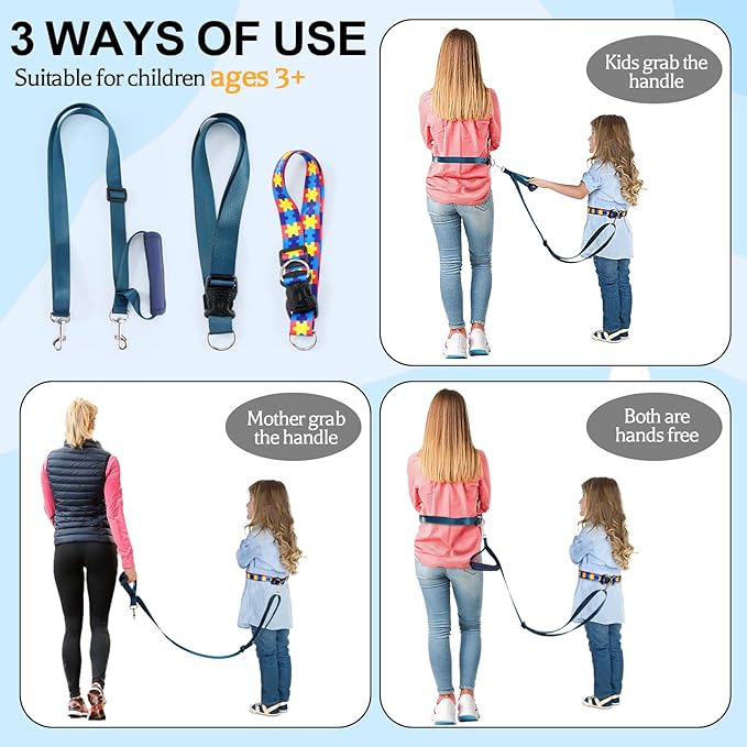 Waist Leash Harness for Kids with Autism, Hands-Free Safety Tether to Prevent Wandering in Public, Adjustable Waist Belt Leash for Autistic, ADHD & Special Needs Children, Fits Big Kids Ages 3–12
