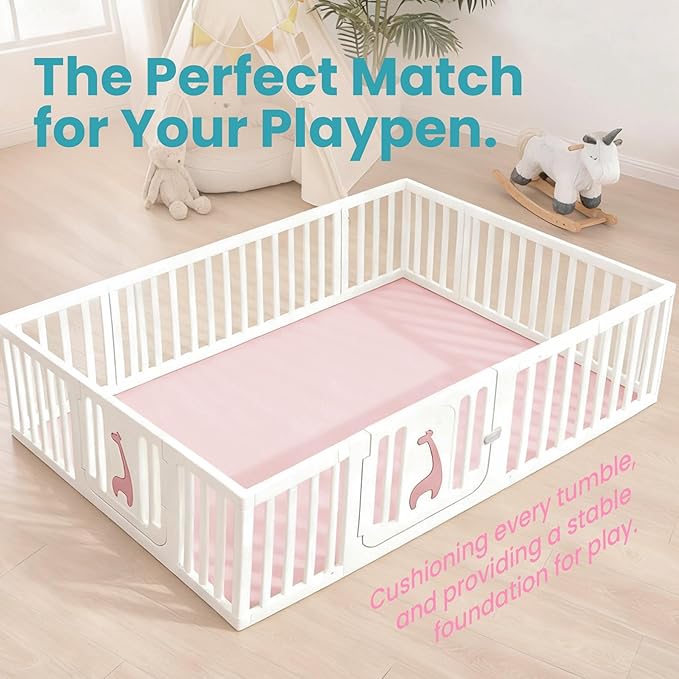 Huloo Sleep Extra Large 79"×158" Baby Play Mat for Floor,1.3" Thick Elasti Foam Playroom Mat for Toddler,Infant,Kids,Ultra Soft Velvet Classroom Rug,Non Slip Backing Safe for Crawling&Tummy Time（Pink）