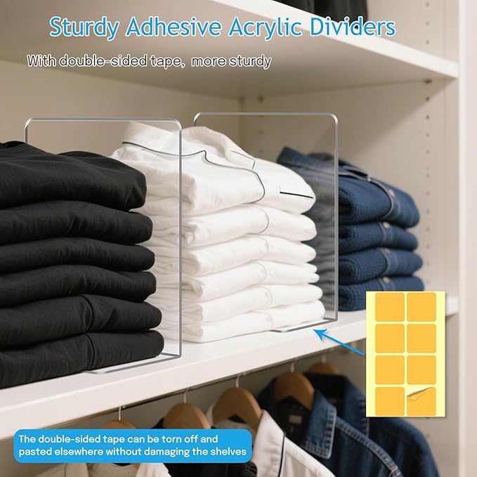 OKPOW Shelf Dividers Closet Organizer - 7.5" Tall X 11.8" Deep Acrylic Clear Sturdy Separate for Clothes Purse - Adjustable Space Saver Easy Install for Home Organization Enthusiasts 12 Pack