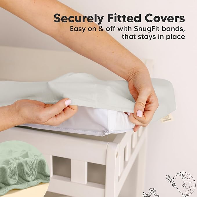2-Pack Baby Changing Pad Cover for Girl, Boy - 34x18 Soft Viscose Derived from Bamboo Baby Diaper Changing Table Pad Cover Sheets, Neutral, Snug Fit Nursery Diaper Change Sheets (Sage)
