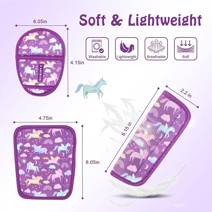 Car Seat Straps Pads for Kids, Ultra Soft Plush Car Seat Strap Covers for Kids, Infant Carseat Shoulder Pad, Hip Support for Car Seats, Pushchair, Baby Stroller. (Unicorn World)