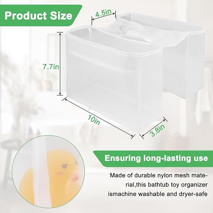 2 Pack Bath Tub Toy Storage Organizer,Baby Bath Tub Toys Storage,Saddle Shape 2 Compartments Mesh Shower Toy Holder (White)