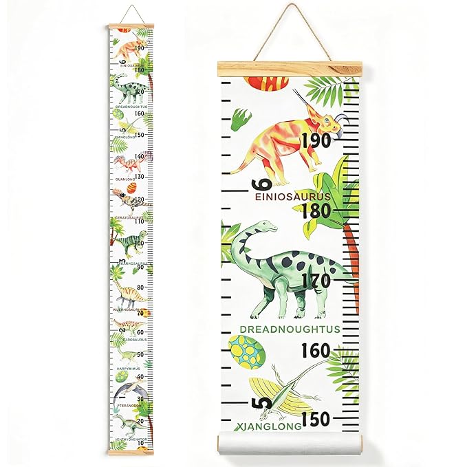 Mibote Baby Growth Height Chart Handing Ruler Wall Decor for Kids, Canvas Removable Height Growth Chart 79" x 7.9" (Various Dinosaurs)