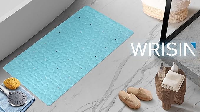 Non Slip Bathtub Mat for Bath Tub Shower Safety - Natural Rubber Mat with Suction Cups ＆ Drain Holes - BPA/PVC Free Large Bathroom Mat - Machine Washable - Unique Diamond Pattern - 17 × 35 Inch