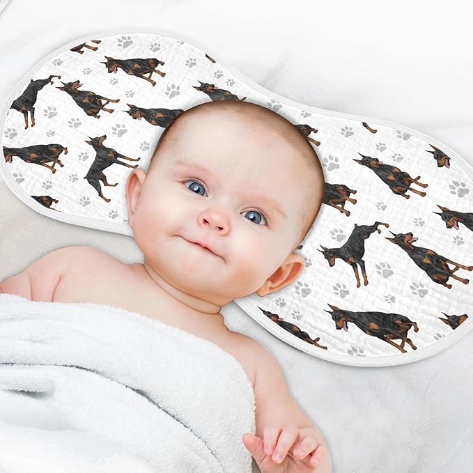 Qinllo 4 Pack Muslin Burp Cloths Doberman Dogs White Cotton Baby Burp Cloths Extra Absorbent and Soft Thick Burping Cloth for Newborn Boys Girls 22x11 Inch