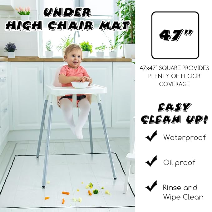 Wenqik 3 Pcs 47''x47'' Waterproof Washable Baby Splat Mat for Under High Chair Mat Clear Plastic Floor Protector Splash Mat for Under High Chair Art Floor Cover for Food Spills Kids Room