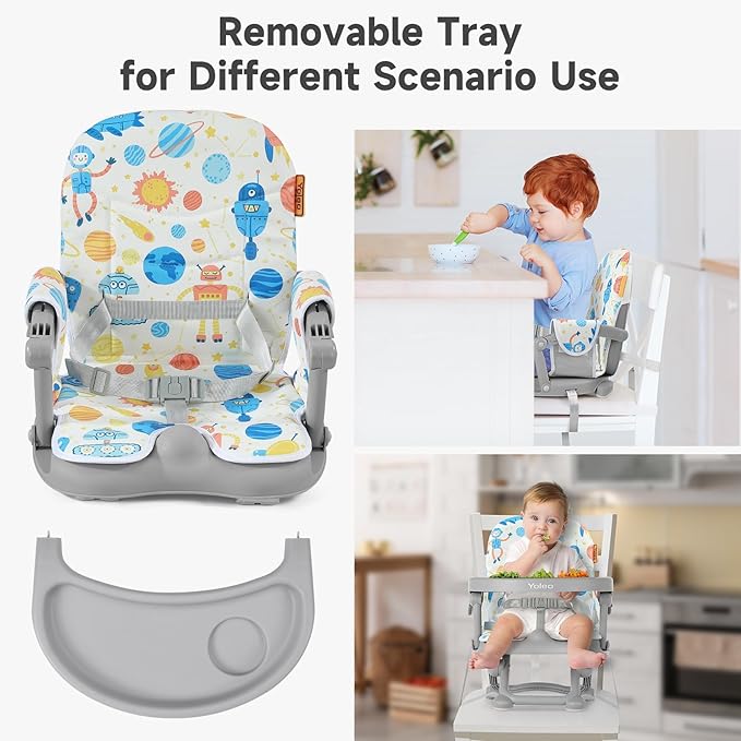 YOLEO Baby High Chair Booster Seat for Dining Table, Foldable High Chairs with Adjustable Heights, Travel Booster Seat with Removable Tray