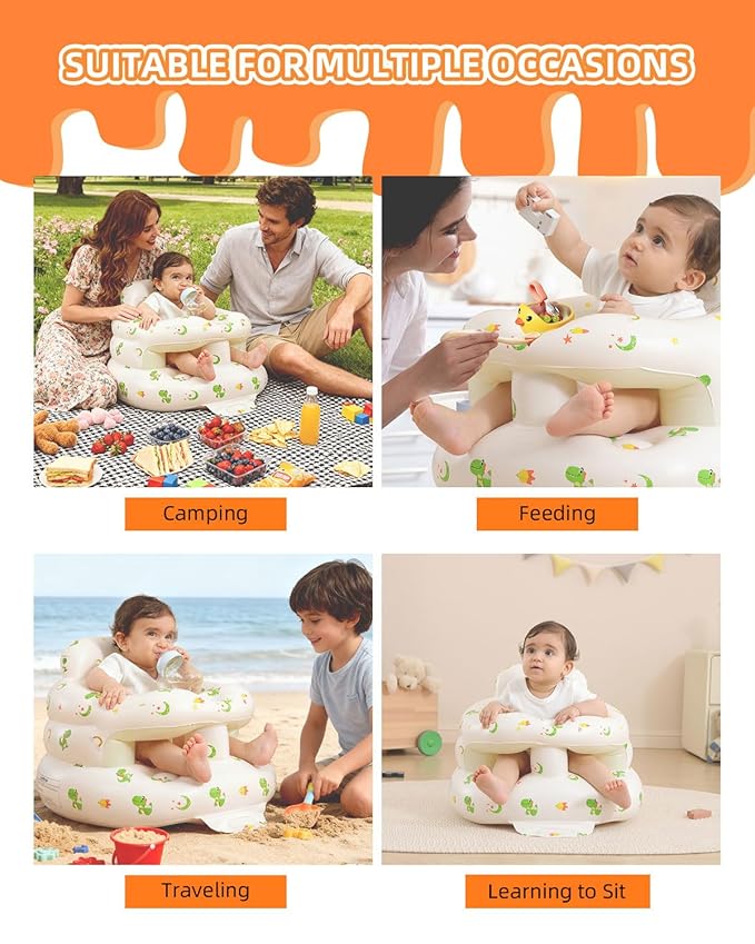 AGITVPS Upgrade Surround Inflatable Baby Seat for Babies 3-36 Months, Built in Air Pump Bumbo Seat with Tray, Baby Chair Sit Me up Floor Seat for Baby, Learning to Sit&Feeding(Surround-Dinosaur)