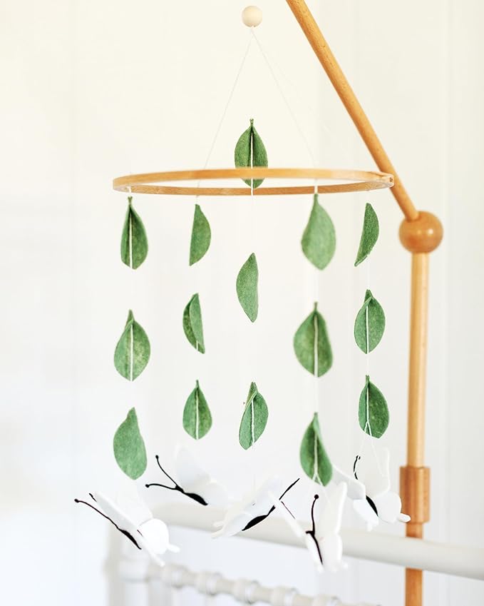 Baby Crib Mobile – Wooden Hanging Nursery Baby Mobile for Crib, Nursery Decor for Boys & Girls, Perfect Shower Gift (White Butterflies) Also Fits Bassinets, Sorrel + Fern