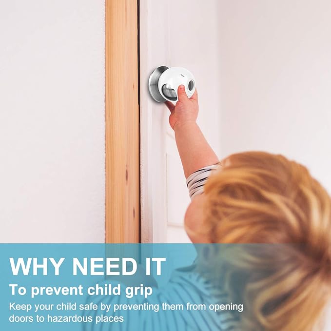 GRENFU Child Proof Door Knob Covers 6-Pack Universal Fit Baby Proof Door Knob Covers Prevents Toddlers from Opening Doors, Easy 1-Hand Use for Adults Door Knob Child Proof Cover Child Door Locks