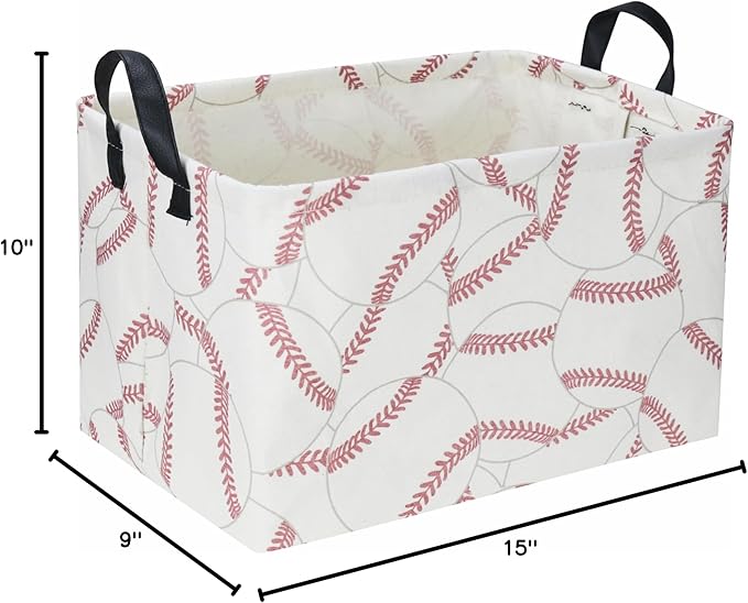 Sanjiaofen Rectangular Baseball Baskets, Sport Basket for Kids,Kids Basket, Boys Storage bins with Handles.Clothers,Toys,Books, Gifts Storage. (Baseball)