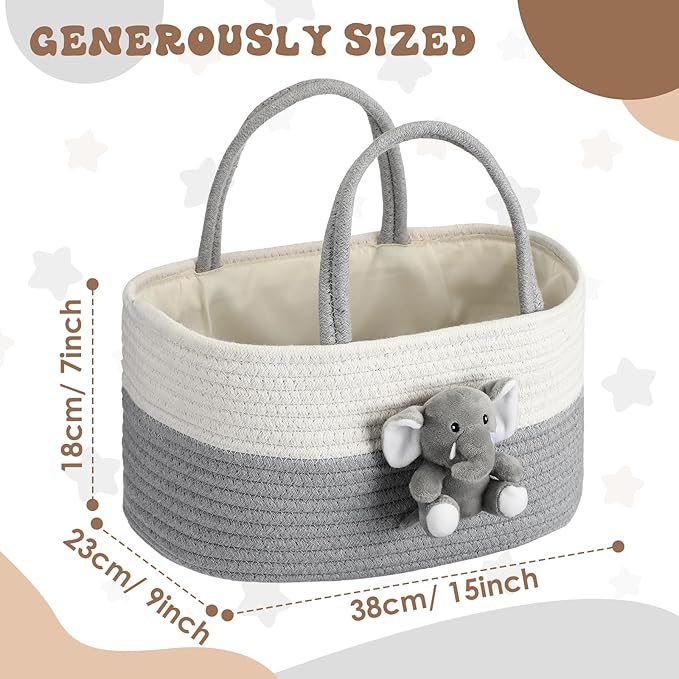 Elephant Diaper Caddy Organizer Elephant Cart Storage for Nursery with Handle Baby Shower Basket Gift Baby Bath Caddy for Diapers Wipes Basket for Nursery(Large)