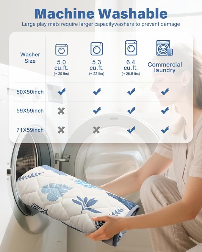 Baby Play Mat, 50x50 Thickened Playpen Mat, Non-Slip Baby Mat for Floor, Foldable Portable Playmat Suitable for babies learning to crawl and for travel