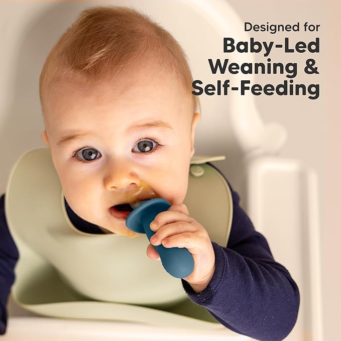 KeaBabies 4-Pack Silicone Baby Spoons and Forks Set - Baby Led Weaning Utensils 6-12 Months, Self Feeding Toddler Spoon & Fork for Training, Teething, Easy to Hold, BPA-Free Silicone (Valiant)