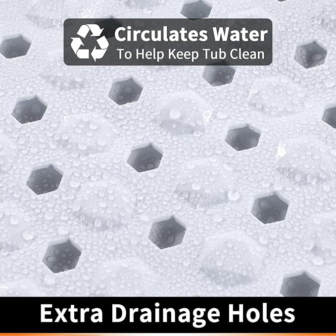 Yimobra Bath Tub Mat Non Slip, 34.5"x15.5" Long Shower Mat, Machine Washable Bathmat with Drain Holes and Suction Cups, Soft on Feet, Bathroom Essentials, White