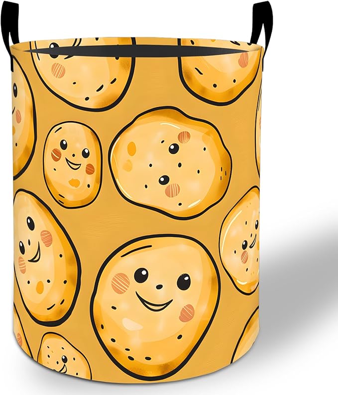 Potato Laundry Basket Hamper 19.7"x15.8", Cute Cartoon Potato Foldable Waterproof Oxford Clothes Storage Bucket for Room Bathroom Bedroom Nursery Decor, Toy Organizer Bins Gifts for Kids Boys Girls