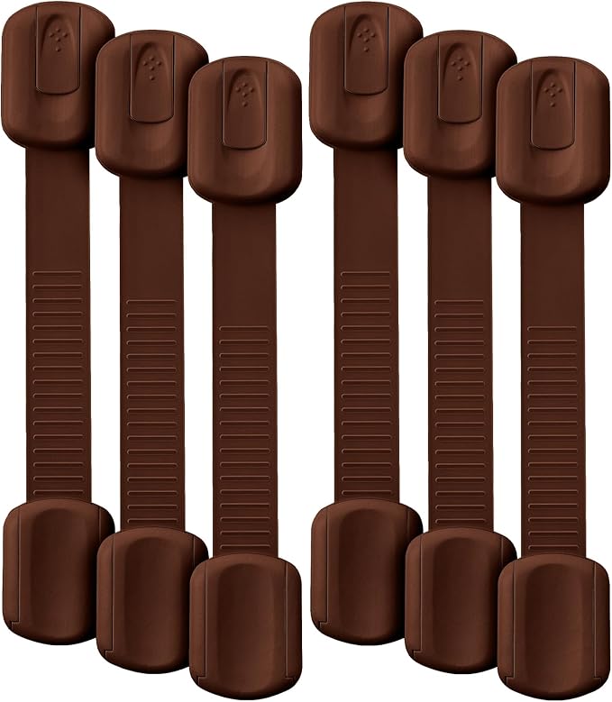 Bates- Child Safety Strap Locks, 6 Pack, Brown, Baby Cabinet Locks