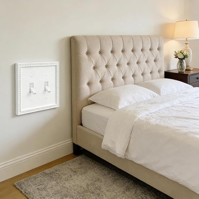 EFTV 10 Pack Mid-Size Toggle Light Switch Wall Plates 2-Gang Switch Electrical Cover Plate Unbreakable Thermoplastic Faceplate, Classic Beaded Relief Design, White