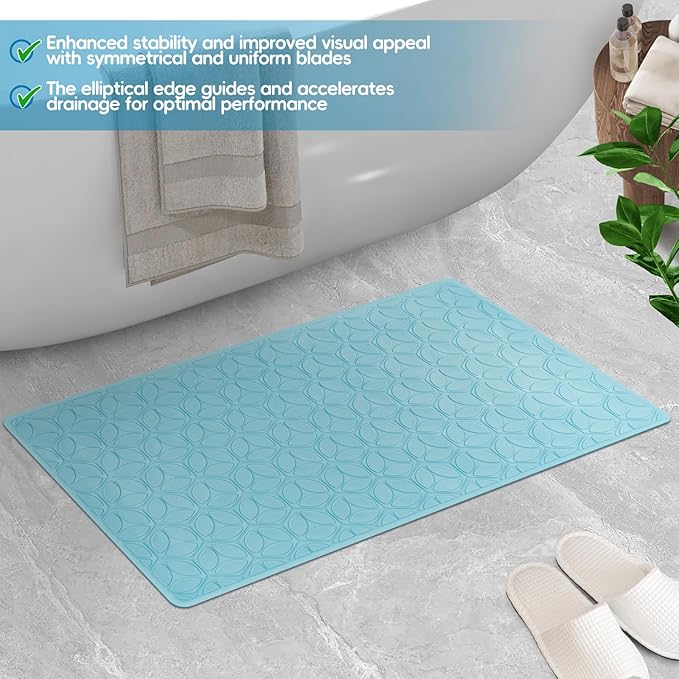 Bathtub Mat Non Slip with Suction Cups - 100% Rubber Bathroom Mat Textured for Bath Tub Shower Safety - Soft on Touch - BPA/PVC Free - Pet Dog Bath Mat - Machine Washable - 16 × 28 Inch（Blue）