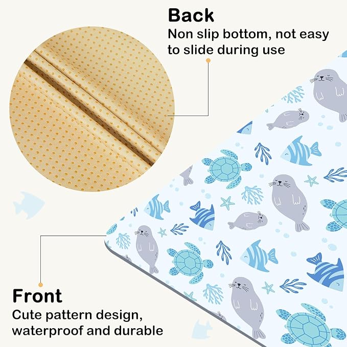 Splat Mat for Under High Chair 42 x 42 Inch Waterproof Baby Splash Mat with Non Slip Bottom Reusable Portable Highchair Mat for Floor Food Catcher for High Chair, Blue Ocean