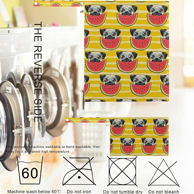 visesunny Bulldog Eatting Watermelon Yellow Stripe Cartoon Animal 2Pcs Wet Bag with Zippered Pockets Washable Reusable Roomy for Travel,Beach,Pool,Daycare,Stroller,Diapers,Dirty Gym Clothes, Wet Swims