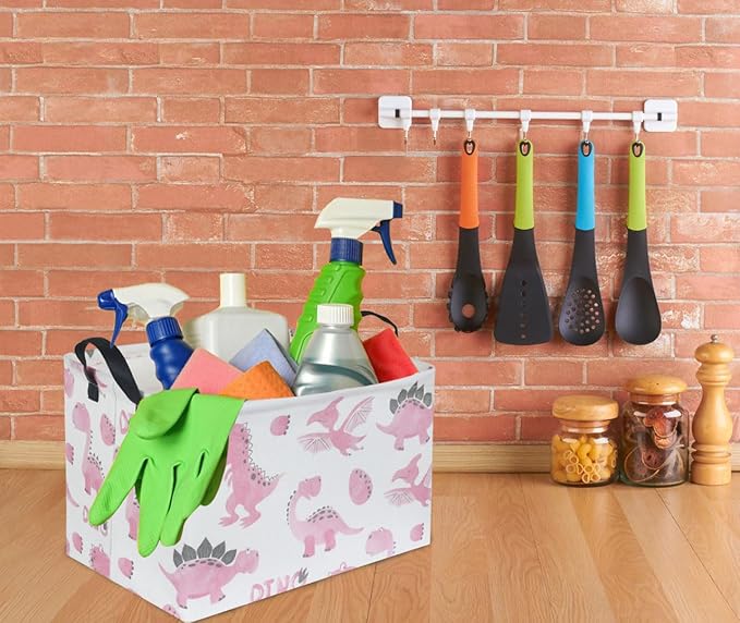 Sanjiaofen Rectangular Pink Baskets,Dinosaur Basket Cute Storage Basket Organizer for Kids Room Dinosaur Decor ,Clothers,Toys Box,Books,Kid's Gifts Storage. (Pink Dinosaur)