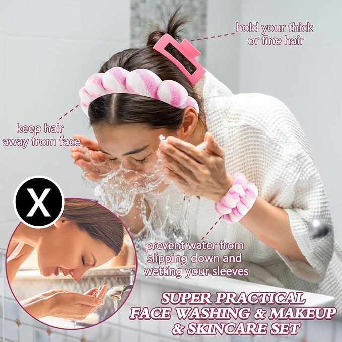Canitor Spa Headband Wrist Bands with Hair Clips Skincare Makeup Self Skin Care Washing Face Vanity Accessories Things Teens Teenager Tween Clean Girl Gifts Cute Trendy Stuff