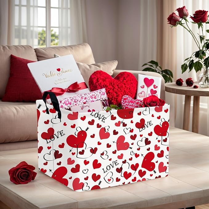 ASKETAM Valentine's Day Basket Gift for Empty Cute Heart Large Storage Bin for Kid and Baby Room Décor (Love Arrow Heart)