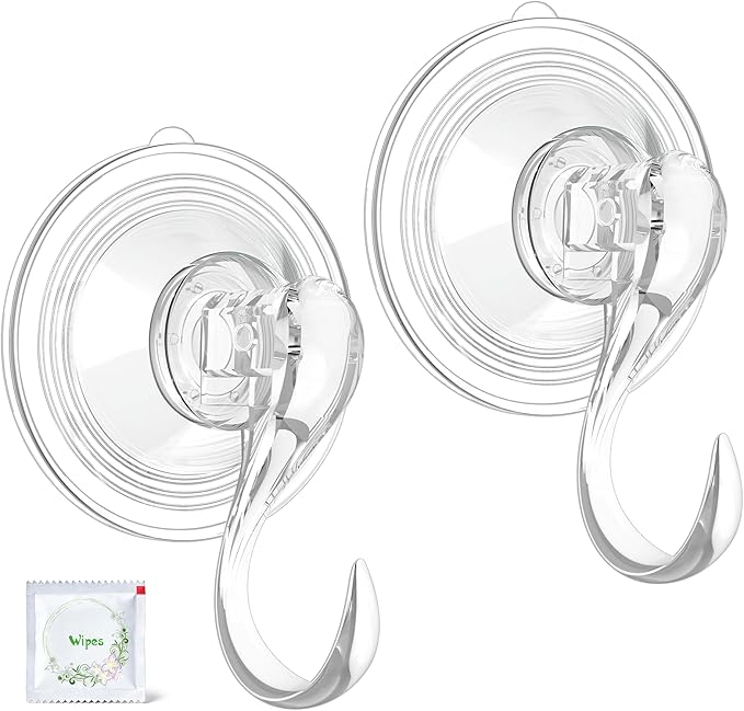 VIS'V Wreath Hanger, Large Suction Cup Wreath Hooks with Wipes, Heavy Duty, 22 LB Capacity, Removable and Reusable, Clear, 6 Pcs