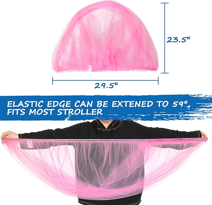 Mosquito Net for Stroller Baby Mosquito Net for Strollers, Playards, Pack N Plays and Portable Mini Crib, Baby Insect Netting, Pink