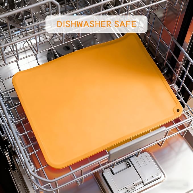 KVK Glow-in-The-Dark Silicone Placemat for Toddlers Kids Non-Slip Reusable Portable Baby Placemats for Restaurant & Home Stain-Proof Children Food Mats Eating Table Mat 2 Pack (Yellow & Orange)