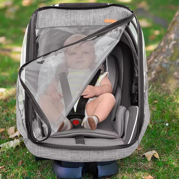 Car Seat Rain Cover,Infant Car Seat Weather Shield,Waterproof,Windproof Protection,Protect from Dust Snow,Rain Cover Features Quick-Access Zipper Door and Ventilation,(Gray Melange)