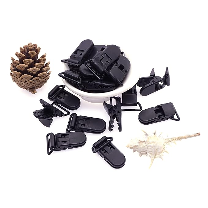 Sutoyuen 25Pcs Pacifier Clips Holders Suspender Mitten Binky Clip for DIY Dummy Chain Baby Blankets Bib Holder Suit for 20mm Ribbon (Black)