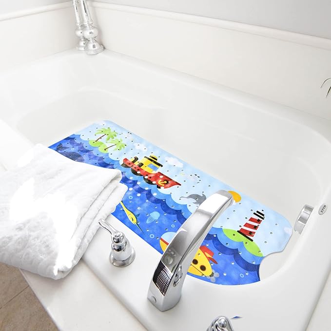 Tubozadi Bath Mat for Tub for Kids Non Slip Bathtub Mat for Baby Toddler Extra Long Bathroom Shower Mat with Suction Cups,Drain Holes,40X16 Inch,Ships