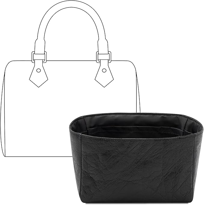 Purse Organizer Insert for LV Speedy Nano Handbag,Custom Fit Inside Premium Matte Black Lightweight WaterResistant Tote Bag Insert with Cup Holder Accessories