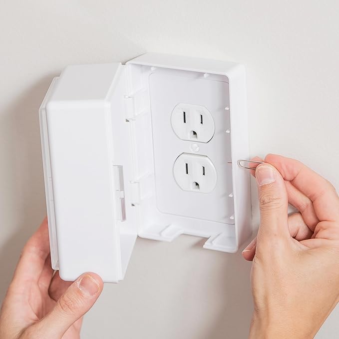 Outlet Covers Baby Proofing – Locking Outlet Cover Box with Outlet Lock, Outlet Lock Box & Child Proof Outlet Cover for Wall Plates, Plug Lock for Cords & Power Outlets