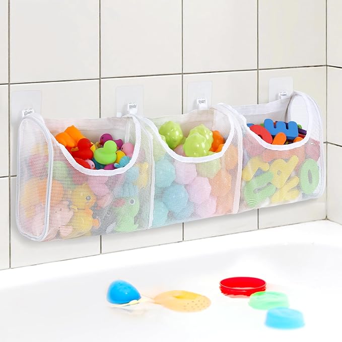 Goowin Bath Toy Storage, Bath Toy Holder, 3 Compartment Large Openings Bath Toy Organizer, Large Capacity Bath Tub Toy Holder, Kids Bathtub Toy Storage For Accessing & Sorting Toys (White, Regular)