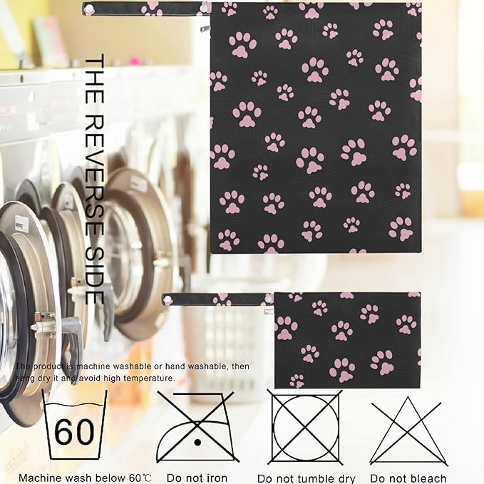 visesunny 2Pcs Wet Bag with Zippered Pockets Cat Footprint Washable Reusable Roomy Diaper Bag for Travel,Beach,Pool,Daycare,Stroller,Diapers,Dirty Gym Clothes, Wet Swimsuits, Toiletries