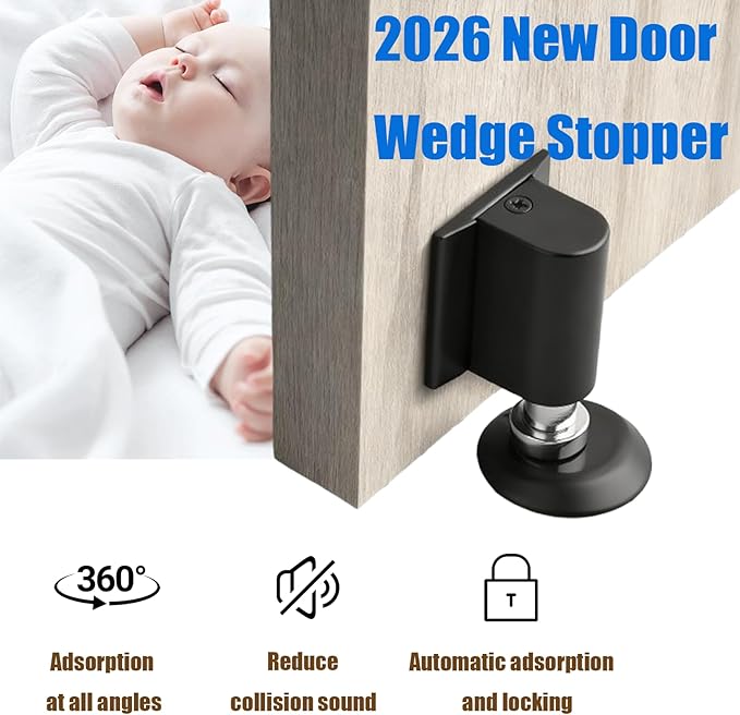 Door Wedge Stopper - 2026 New Magnetic Door Stopper,for Bottom of Door Drill-Free Invisible Indoor Doorstopper, Front Door Stopper Stent, Keeps Door Open Long-Term (Brushed Nickel 1PC)