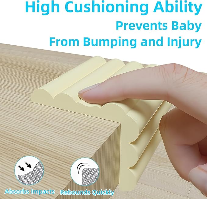 Beige Foam Edge & Corner Protector Tape, 3 Rolls,0.35" Thick x 3.15" Wide x 6.56 FT, Strong Adhesive, Baby Proofing for Table Edge, Crib Edge, Sharp Furniture Edge Protection
