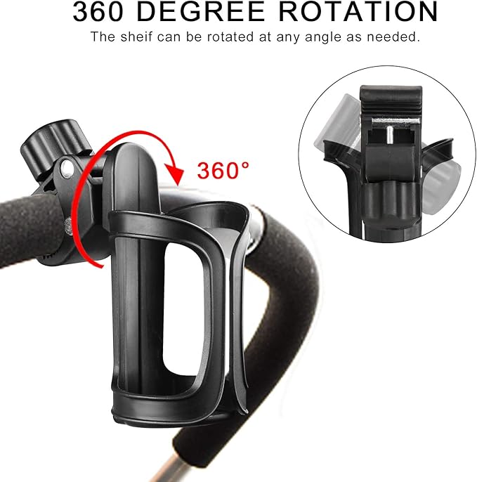 Accmor Stroller Cup Holder with Hook Set, Universal Cup Holder for Uppababy, Nuna, Doona Strollers, 360 ° Rotatable Bottle Holder for Stroller, Bike, Wheelchair, Walker, Scooter