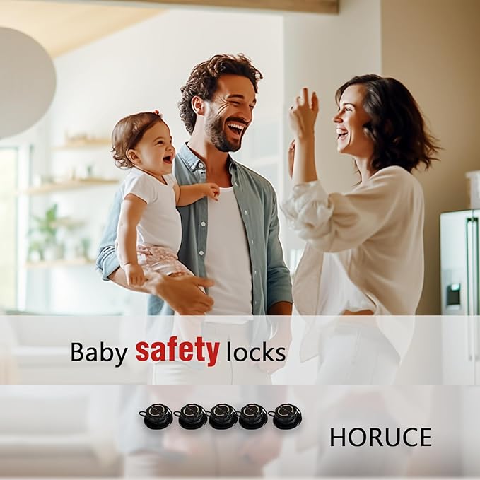 5 Pack Cabinet Locks Baby Proofing For Knobs & Handles, Length Adjustable Child Safety Locks, Easy to Use Safety Child Locks No Drill No Screws No Adhesive No Magnets No Tools. (Black)