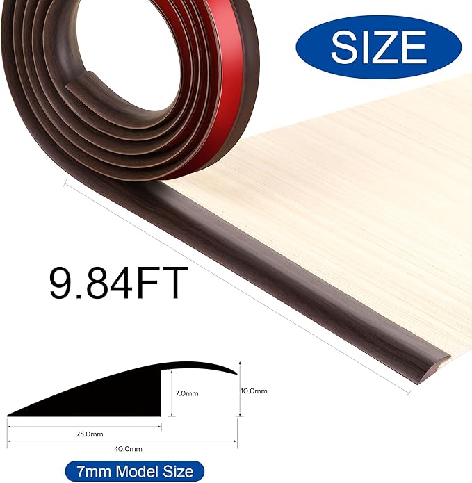 BNELL Floor Transition Strip Self Adhesive-PVC Carpet & Floor Edging Trim Strip,Threshold Transitions Suitable for Threshold Height Less Than 7mm (9.84FT_Walnut Grain)