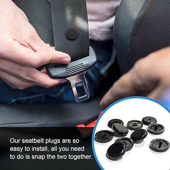 Augeny 10 Sets Seat Belt Button Stop, Plastic Seat Belt Stop Clips, Universal Snap-On System Seatbelt Buckle Stopper Button Kit, Prevent Buckle from Sliding Down, No Welding Required (Black)