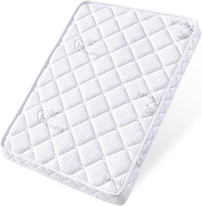 Pack and Play Mattress - 38" x 26"- Premium Knitted Fabric Safety Reinforced Play Yard Mattress - Fits for Graco & Baby Trend & Pamo Babe Playard, Firm Support and Comfort Foam，White